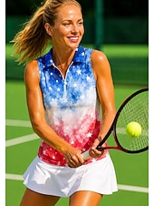 baratos Camisa Feminina-250º Aniversário da América Mulheres Bandeiras Tops Camisa Esportiva Camisa polo de caminhada Camisa de tênis Sem Manga Zíper Floral UPF50+ Resistente a UV Elasticidade Alta Pavio Humido Respirável
