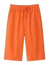 baratos Partes inferiores-Bermuda feminina de linho, estilo chino, ideal para o verão, férias, streetwear, casual, comprimento até o joelho, cintura média, lisa, com cordão, bolso, confortável, respirável, sem elasticidade, para uso diário, ao ar livre, na rua, branca.