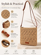 voordelige Crossbody-tassen-Dames schoudertas van stro, boho geweven zomertas voor op het strand met verstelbare riem, lichtgewicht vakantietas