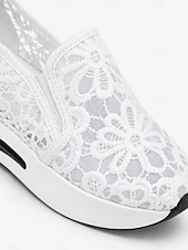preiswerte Damen-Sneaker-Beige Slip-On-Plateau-Sneaker aus Spitzennetz für Damen mit Luftpolstersohle – stylische und bequeme Freizeitschuhe für den Alltag