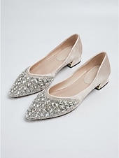 economico Ballerine da donna-Women's Sparkly Gold Crystal Pointed Toe Pumps - Elegant Rhinestone Low Chunky Heel Dress Shoes for Cocktail Party, Evening Dinner &amp; Wedding Guest