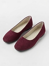 abordables Sandalias planas de mujer-Women's Red Classic Ballet Flats – Soft Faux Suede Slip-On Shoes with Cushioned Insole, Lightweight Flexible Sole and All-Day Comfort for Office, Work, Travel and Casual Wear