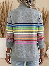  Per donna Felpa Pullover Patchwork Stampato Zip a un quarto Semplice A righe Elegante Caldo Classico Manica Lunga Bavero Top Regolari Casa Lavoro Streetwear Blu marino Verde Grigio Autunno Inverno