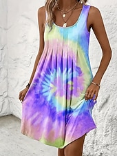  Mulheres Minivestido Vestido A Line Férias Casual Praia Normal Gráfico Tintura Tie Dye Abstrato Sem Manga Decote U Amarelo Rosa Roxo Verde Verão Primavera