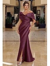 abordables Robes de soirée fourreau-Sirène Trompette Longueur au sol Robes de Bal Robe de Soirée Tenue de soirée Élégant Style Célébrité Tapis rouge Sans manches Épaules Dénudées Soirée Fête de jardin Satin avec Froncé Fente