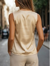 economico Bluse Semplici-Per donna Camicia camicetta di raso Semplice Elegante Lavoro Casual Senza Maniche Scollo a V Top Regolari Quotidiano All'aperto Champagne Estate