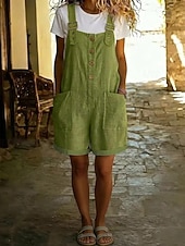  Damen Overall Vintage Kurz Hohe Taille Einfach Tasche Knopf Komfort Unelastisch Urlaub Formell Army Green Shorts Pink kurz Schwarzer Kurzstil Roter kurzer Stil Sommer Frühling Lässiger Schnitt