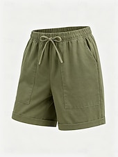 cheap Bottoms-Women's Linen Shorts Summer Shorts Chinos Shorts Basic Short High Waist Plain Pocket Elastic Waistband Comfy Soft Comfortable Micro-elastic Outdoor Street Blue Khaki Black Pink Summer