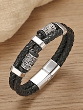 economico Gioielli da uomo-Bracciale da uomo vichingo intrecciato in similpelle e lega, bracciale con rune nordiche multicolore per abbigliamento casual, stile biker, moda outdoor, regalo per lui