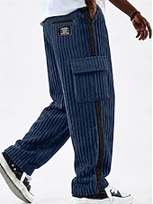 abordables pantalones casuales-Hombre Pantalones cargo Pantalones Pantalones de Pana Pantalones casuales Pantalones anchos Correa Retazos Bolsillo con cremallera Color sólido Comodidad Longitud total Casual Diario Exterior Moda