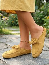 cheap Women's Clogs &amp; Mules-Women's Yellow Bowknot Comfortable Mule – Wide Fit Backless Loafers with Arch Support Cushion, Flexible Sole and All-Day Comfort for Walking, Travel and Casual Everyday