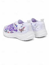 baratos Ténis de mulher-Tênis slip-on feminino roxo vibrante com estampa de borboletas - calçado esportivo leve com plataforma e detalhes em strass. &amp;Tênis casual de malha respirável, ideal para caminhadas leves e passeios