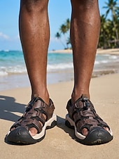 preiswerte Männer-Men's Beach Vacation Fisherman Sandals, Adjustable Strap Outdoor Walking Shoes, Comfortable Non-Slip Sandals for Resort, Seaside, Travel