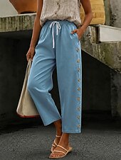 cheap Straight-Leg Pants-Women's Jeans denim Chinos Casual Pants Fashion Full Length High Waist Comfort Inelastic Vacation Formal Blue Black Green Khaki Summer Spring Regular Fit