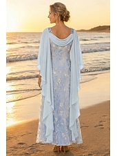  A-Line Ankle Length Lace Dress Mother of the Bride Dress Long Sleeve Scoop Neck Elegant Vintage Formal Wedding Guest Wedding Party Chiffon Lace with Ruffles Embroidery Cascading Ruffles