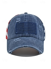 baratos Acessórios-Boné de beisebol feminino patriótico com abertura para rabo de cavalo, algodão lavado. &amp;Boné trucker ajustável em tela, boné de verão multicolorido com a bandeira dos EUA para o 4 de julho, boné para