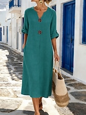 economico Vestito Semplice-Per donna Abito Midi Vestito Casual Abito gilet Essenziale Classico Quotidiano Vacanza Vestibilità regolare Semplice Manica 3/4 Scollo a V Bianco Rosa Azzurro cielo Verde Estate Primavera