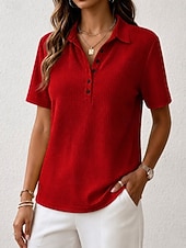  Damen Tunika Knöpfe Einfarbig Vintage Stilvoll Klassisch Kurzarm Hemdkragen Normale Oberteile Lässig Täglich Blau Schwarz Weiß Rosa Rote Sommer Frühling