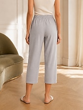 preiswerte Unterteile-Damen Caprihose Hose aus Baumwollleinen Chinos Sommershorts Urlaub Basic Lässig Knöchellang Hohe Taille Einfach Tasche Elastischer Bund Bequem Weich Dehnbar Täglich Outdoor Straße Marineblau Khaki