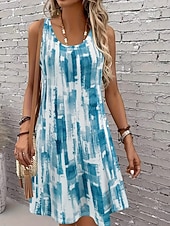  Dames Mini-jurk A lijn jurk Vakantie Casual Strandstijl Feestdagen Normale pasvorm Grafisch Geometrisch Mouwloos U-hals blauw Paars Groen Zomer Lente