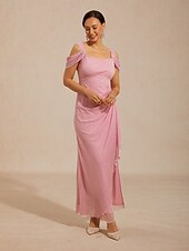  Pentru femei Rochie Maxi Rochie teacă Elegant Invitat la nunta Petrecere cu cocktail Zdrobit Bufantă Sparkle Tulle Fit regulat Culoare solidă Fără manșon Cu Bretele umăr rece Roz Îmbujorat