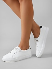 Χαμηλού Κόστους Γυναικεία Sneakers-Γυναικεία κλασικά λευκά casual sneakers – ελαφριά παπούτσια πεζοπορίας με ελαστική ταινία και εύκαμπτη αντιολισθητική σόλα για καθημερινή άνεση, σχολείο, ταξίδια και καθημερινή χρήση.
