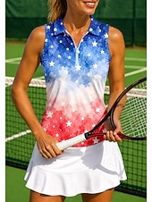 baratos Camisa Feminina-250º Aniversário da América Mulheres Bandeiras Tops Camisa Esportiva Camisa polo de caminhada Camisa de tênis Sem Manga Zíper Floral UPF50+ Resistente a UV Elasticidade Alta Pavio Humido Respirável