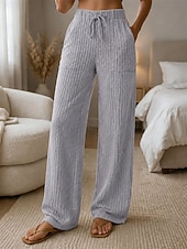 baratos perna larga e cintura alta-Mulheres Atrevido Moda Comprimento total Cintura Alta Conforto Com Stretch Férias Preto Amêndoa Azul Marinho Escuro Marron Primavera