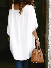 economico T-shirt semplice-Per donna Maglietta Orlo asimmetrico Elegante Casual Manica Corta Manica a pipistrello Monospalla Top lunghi Quotidiano Uscire Abbigliamento da vacanza Bianco Nero Blu marino Azzurro Estate Primavera