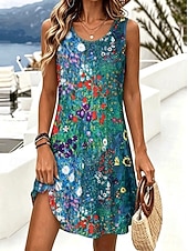voordelige Bloemenjurken-Dames Mini-jurk Zonnejurk A lijn jurk Zomerjurk Vakantie Casual Boho Strand Feest Bruiloft Normale pasvorm Bloemig Grafisch Luipaard Mouwloos U-hals blauw Zomer Lente