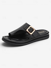cheap Comfort Sandals-Women's Brown Buckle Comfort Slide Sandals – Cushioned Footbed Slippers, Open Toe Casual Summer Walking Sandals with Arch Support for All-Day Comfort, Travel, Vacation and Daily Wear