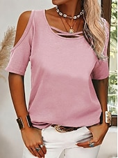 economico T-shirt semplice-Per donna Maglietta Semplice Elegante Manica Corta Girocollo Top Regolari Casuale Quotidiano Uscire Blu Bianco Cachi Nero Rosa Estate Primavera
