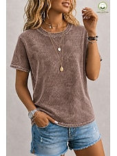voordelige Effen t-shirt-softfade™ dames T-shirt van 100% katoen, vintage gewassen model, korte mouwen, ronde hals, lange mouwen, casual, blauw, zwart, lichtgroen