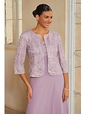 abordables Édition soignée-Femmes Ligne A Ensembles de robes 2 pièces avec veste Robe de Cocktail Robe d'invité de mariage Longueur thé Col Rond Sans manches Manche 3/4 Élégant Quotidien Semi-Formel avec Chiffon Maille florale