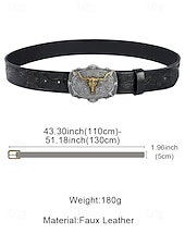 cheap Men's Belts-Men's Western Cowboy Belt, Vintage Embossed Faux Leather Belt for Men, Adjustable Length Country Style Waistband with Large Bull Skull Buckle, Retro Rodeo Jeans Accessory, Black Brown Colors