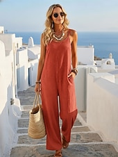 Damen Overall Urlaub Volle Länge Hohe Taille Einfach Tasche Atmungsaktiv Unelastisch Urlaub Formell nicht-gerade weiss Orange Rot Schwarz Militßrgrün Sommer Frühling Lässiger Schnitt