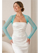 preiswerte Wraps für Hochzeitsgäste-Schals Damenumhang Elegant Rein Sonnenschutz Langarm Tüll Hochzeit Schals Mit Unifarbe Für Party Frühling &amp; Sommer