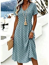  Per donna Abito Midi Abito a trapezio Vacanza Casual Boho Quotidiano Vestibilità regolare Grafico Geometrico Manica Corta Scollo a V Blu Rosa Estate Primavera