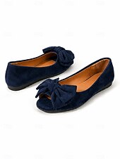 abordables Ballerines femme-Ballerines confortables à bout ouvert pour femmes, chaussures plates en faux daim avec nœud, idéales pour le travail décontracté, les voyages et les promenades quotidiennes.