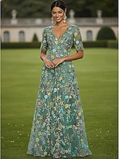 abordables Largo del piso-Corte A Vestidos Hasta el Suelo Vestido de Fiesta Vestido Cóctel Vestido de Madrina Media Manga Escote Elegante Vintage Lujoso Formal Invitado a la boda El derby de Kentucky Tul con Estampado flor