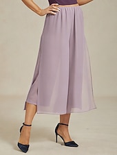  Damen Weites Bein Gerade Hosen Elegant Wadenlang Mittlere Taillenlinie Natürliche Taille Elastischer Bund Dehnbar Lässig Alltagskleidung Cocktailparty Lila Sommer Frühling Herbst
