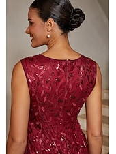 cheap Polished Edit-Women's Mermaid Trumpet Cocktail Dress Wedding Guest Dress Tea Length Boat Neck Sleeveless Elegant Vintage 1980s Mother Of The Bride Party Semi Formal with Mesh Glitter Embroidery Flared Tulle Hem