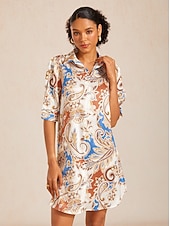 ieftine Tipăriți rochii florale-Rochie cămașă din satin mătăsos cu imprimeu floral regal paisley