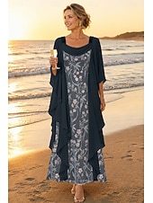  A-Line Ankle Length Lace Dress Mother of the Bride Dress Long Sleeve Scoop Neck Elegant Vintage Formal Wedding Guest Wedding Party Chiffon Lace with Ruffles Embroidery Cascading Ruffles