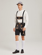  Oktoberfest Lederhosen Set Shirt Tyrolean Hat Above Knee Embroidery Stand Collar Mandarin Collar Bavarian Alpine Heritage Wiesn Men's Carnival Beer Festival Traditional Style Cloth