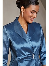 preiswerte Polished Edit-Damen Oberteile Blusen Revers Dreiviertelarm Elegant Alltagstauglich Mutter der Braut Hochzeitsgast mit Chamäleon-Stoff Strass Glitzer Verzierte Taillendetails Tintenblau