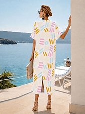 preiswerte Legere Kleider-Damen Midikleid Hemdblusenkleid Sommerkleid Vintage-Kleid Abendkleid Elegant Urlaub Vintage Ellbogenärmel Heim Arbeit Strand Normale Passform Grafik Leopard Abstrakt Kurzarm V Ausschnitt Wei