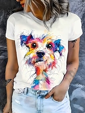 お買い得  動物のTシャツ-女性用 Tシャツ プリント グラフィック 動物 犬 スタイリッシュ クラシック カジュアル 半袖 クルーネック レギュラートップス カジュアル 日常 ブルー イエロー レインボー 夏 春