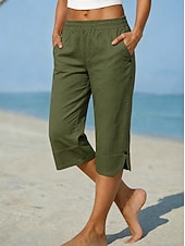  Mulheres Calças Capri Férias Básico Comprimento da panturrilha Cintura Alta Confortável Sem Elasticidade Roupa Diária Verde Tropa Marron Verão Primavera Normal