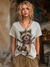  Women's Boho T-shirt Summer Tops Floral Graphic Animal Elegant Bohemia Vintage Short Sleeve V Neck Regular Tops Casual Daily Sports Blue Green with beige Yellow Light Brown Summer Spring